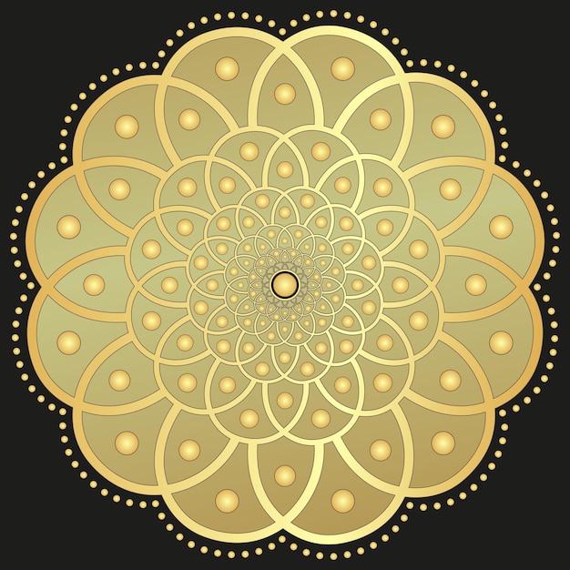 Vector mandala dorado en forma de flor sobre un negro