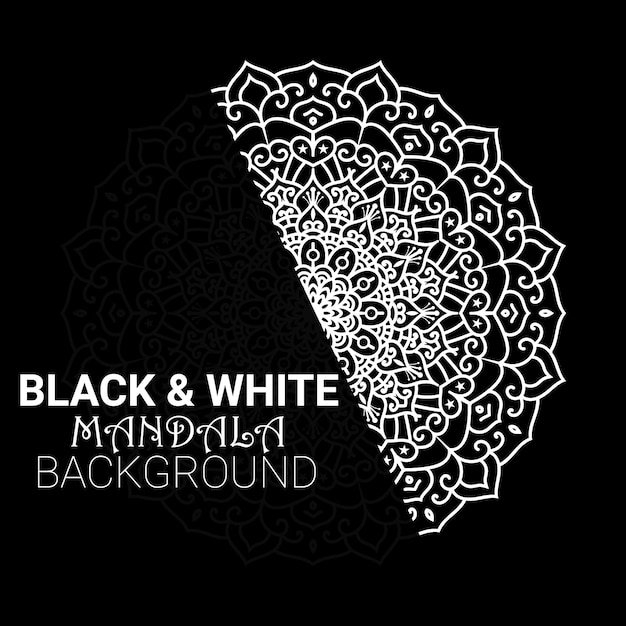 Vector Mandala fondo blanco y negro diseño simple.