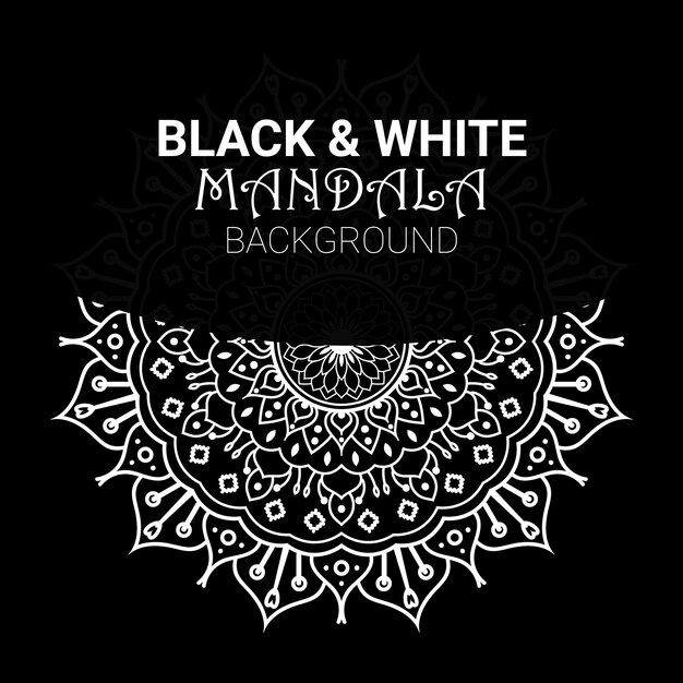 Vector Mandala fondo blanco y negro diseño simple.