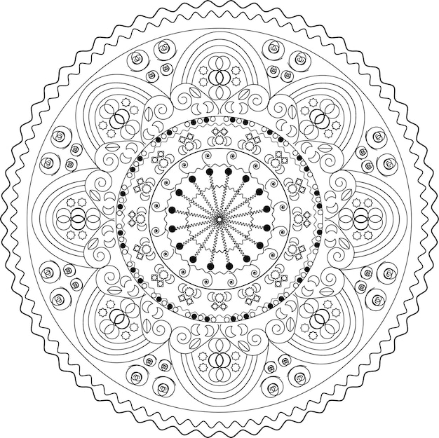 Vector de mandala negro sobre blanco para colorear, decoración de adornos redondos. Motivo floral estilizado,