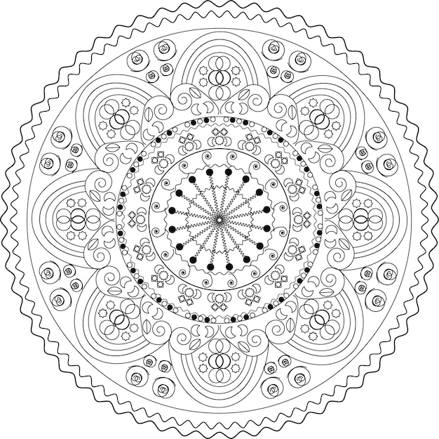 Vector de mandala negro sobre blanco para colorear, decoración de adornos redondos. Motivo floral estilizado,