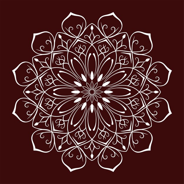 Vector mandala redondo decoración blanco sobre rojo
