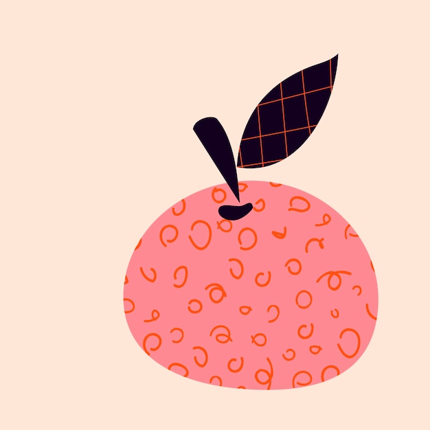 Vector de mandarina rosa Cítricos planos Fruta de verano Hoja morada Estilo de dibujos animados cítricos Logotipo de diseño