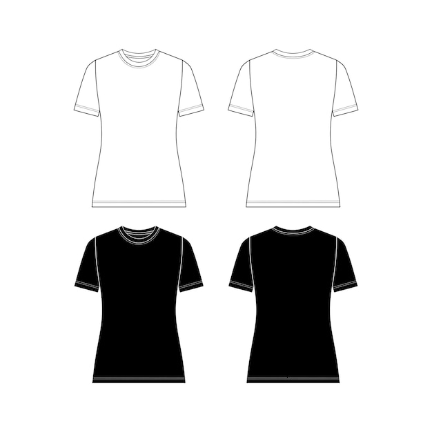 Vector vector de manga corta camiseta de moda cuello redondo caído hombro superior dibujo técnico boceto plano