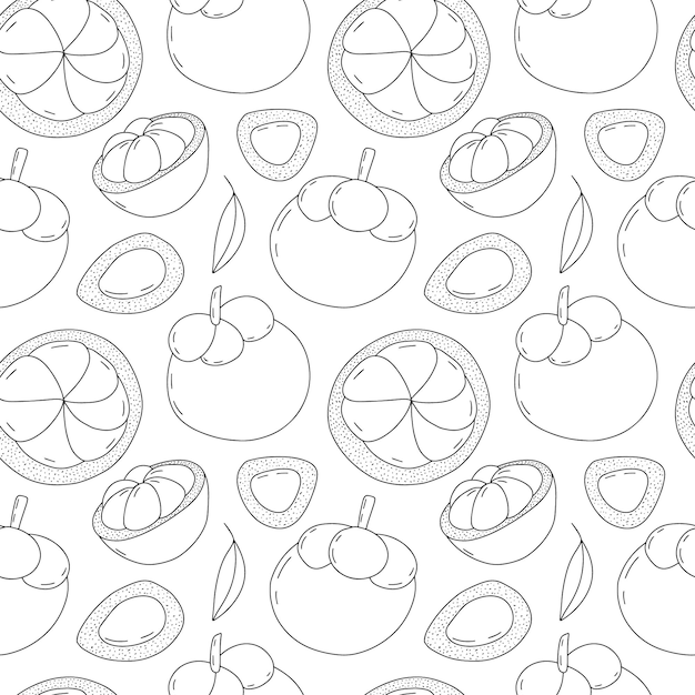 Vector mangostán fruta doodle de patrones sin fisuras