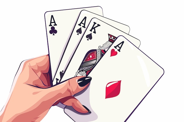 Vector mano cuatro ases aislados en fondo blanco cartas de póquer