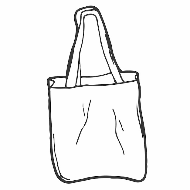 Vector vector mano dibujada garabato boceto supermercado compras bolsa ecológica aislada sobre fondo blanco