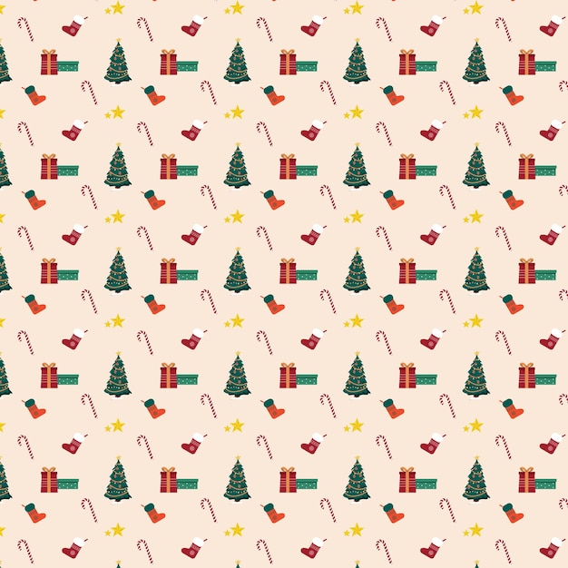 vector, mano, dibujado, plano, navidad, patrón, diseño