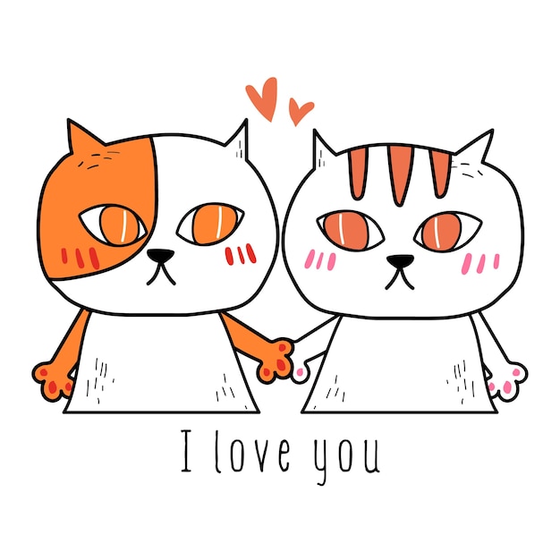 Vector de mano dibujar garabato amor gato.