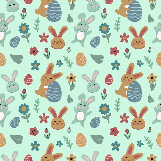 Vector mano dibujar verduras y patrón de conejo día de pascua