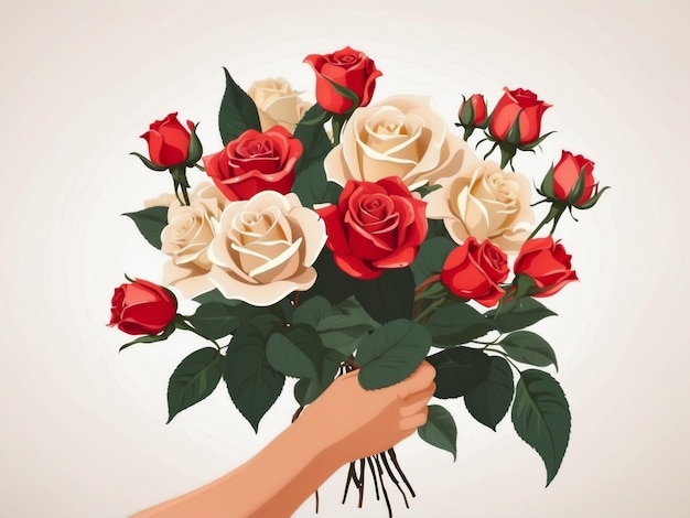 Vector de una mano sosteniendo un ramo de rosas