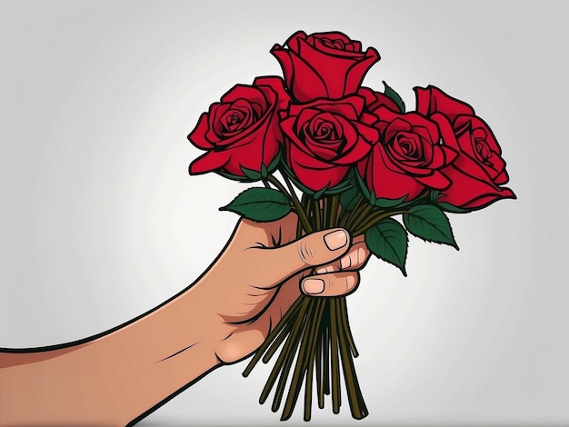 Vector de una mano sosteniendo un ramo de rosas