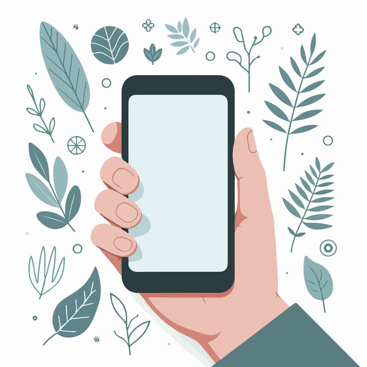 Vector vector con la mano sosteniendo el teléfono móvil