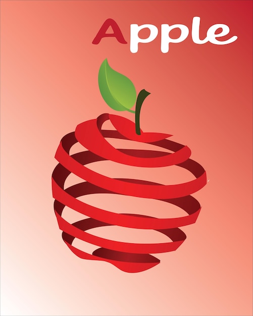 Vector de manzana aislado rojo realista 3d entero con rodajas de tiras tiras de manzana