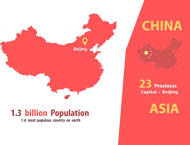 Vector de mapa de China. Número de población y geografía mundial