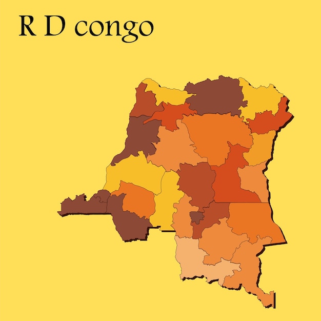 Vector de mapa de DRCongo con líneas de regiones y ciudades y todas las regiones completas