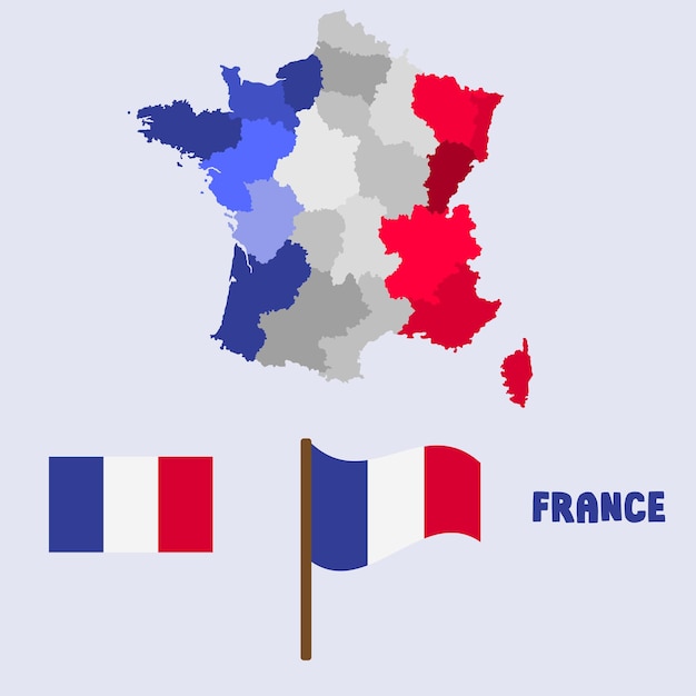 Vector mapa de Francia imagen vectorial de las regiones de Francia bandera de Francia