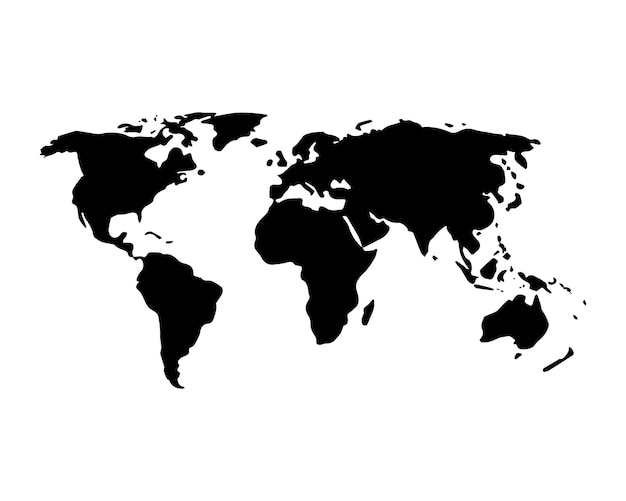 Vector de mapa mundial aislado sobre fondo blanco Plantilla de mapa de tierra plana para infografía de informe anual de patrón de sitio web Telón de fondo de silueta de mapa de viaje en todo el mundo