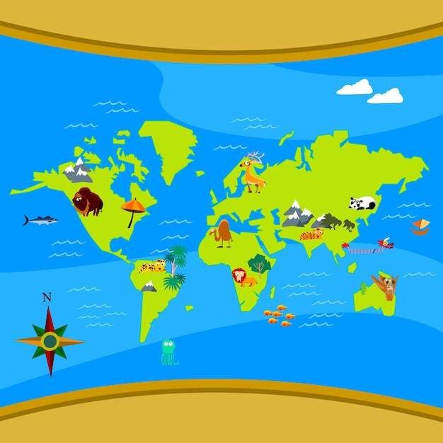 Vector vector de mapa de mundo de dibujos animados