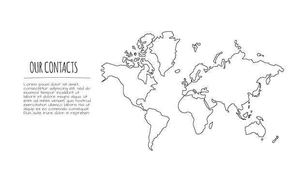 Vector de mapa del mundo de doodle. ilustración dibujada a mano.