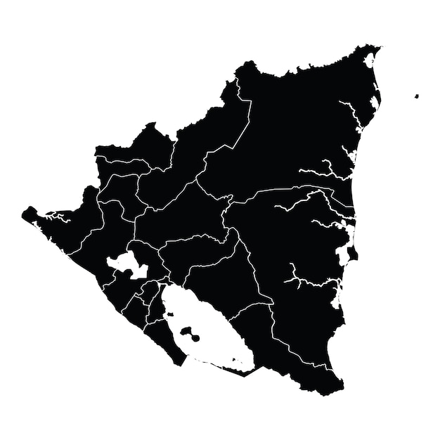 Vector de mapa de país de Nicaragua con áreas regionales