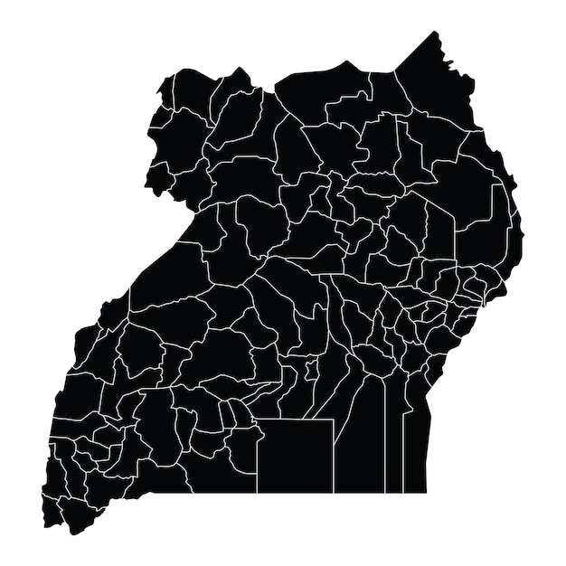 Vector de mapa de país de Uganda con áreas regionales