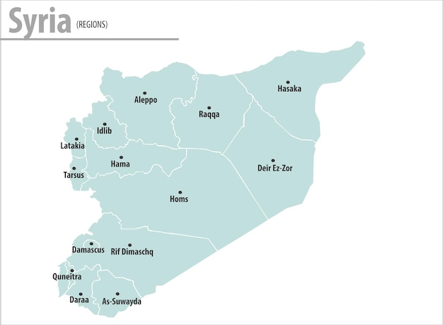 Vector de mapa de siria aislado sobre fondo verde mapa de siria con nombres de región