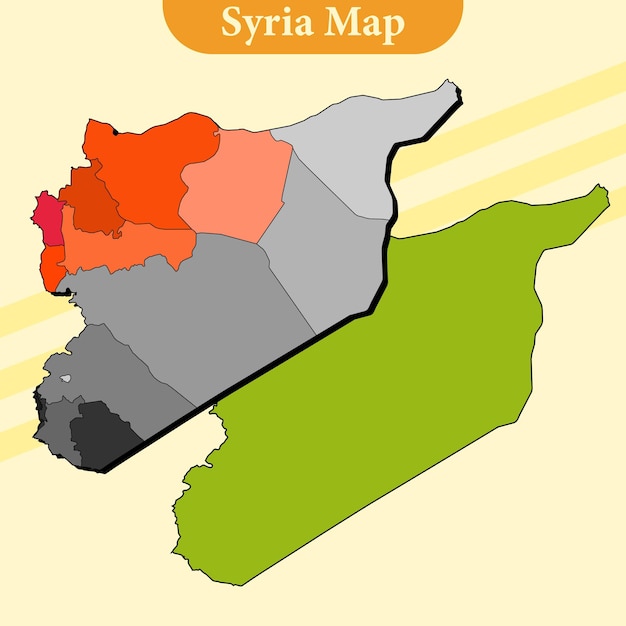 Vector de mapa de Siria con regiones y ciudades líneas y completa cada región