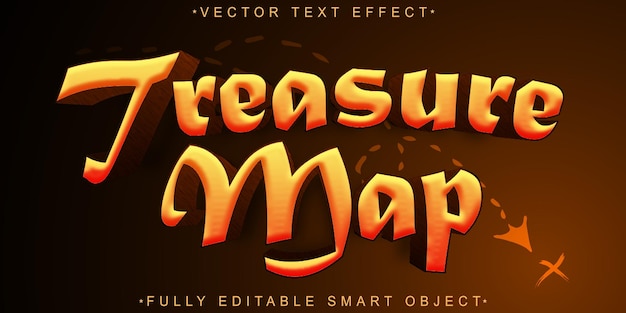 Vector vector de mapa del tesoro efecto de texto de objeto inteligente totalmente editable