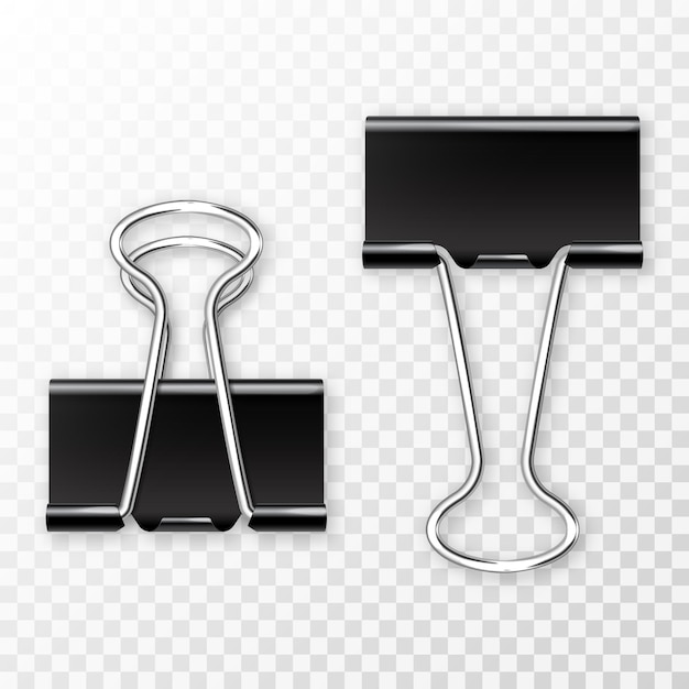 Vector de maqueta de diseño de soporte de clips de papel de fondo a cuadros aislado de encuadernación de papel realista negro
