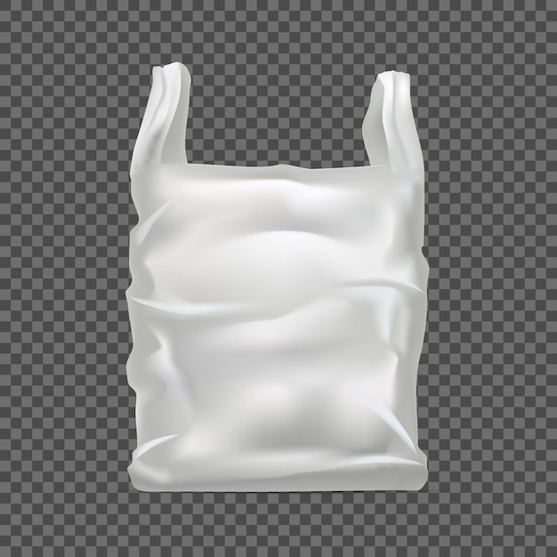 Vector de maqueta de plantilla de bolsa de plástico desechable en blanco realista y detallado en 3D