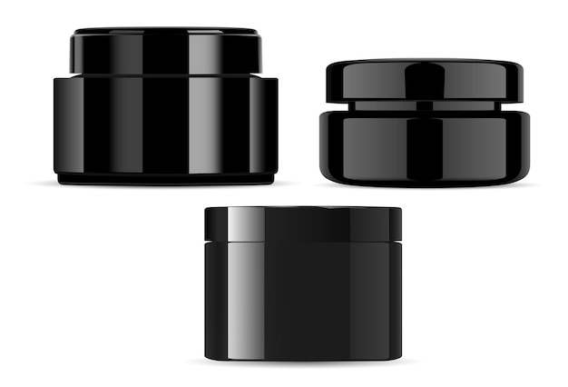 Vector de maqueta de recipiente de plástico negro para frasco de crema