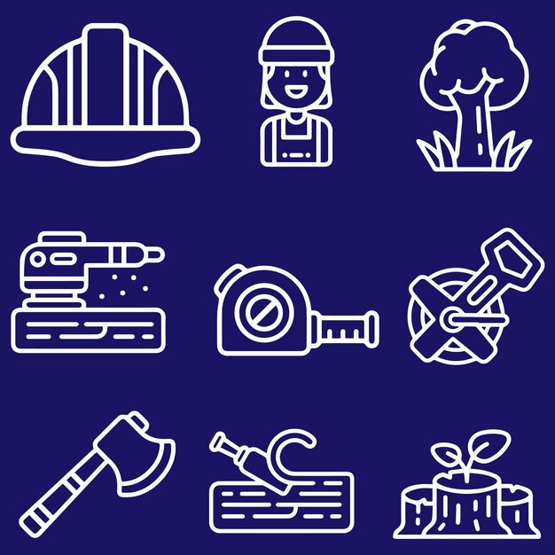 Vector de maquinaria de equipo de trabajo para leñadores