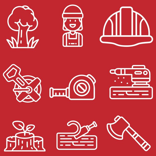 Vector de maquinaria de equipo de trabajo para leñadores