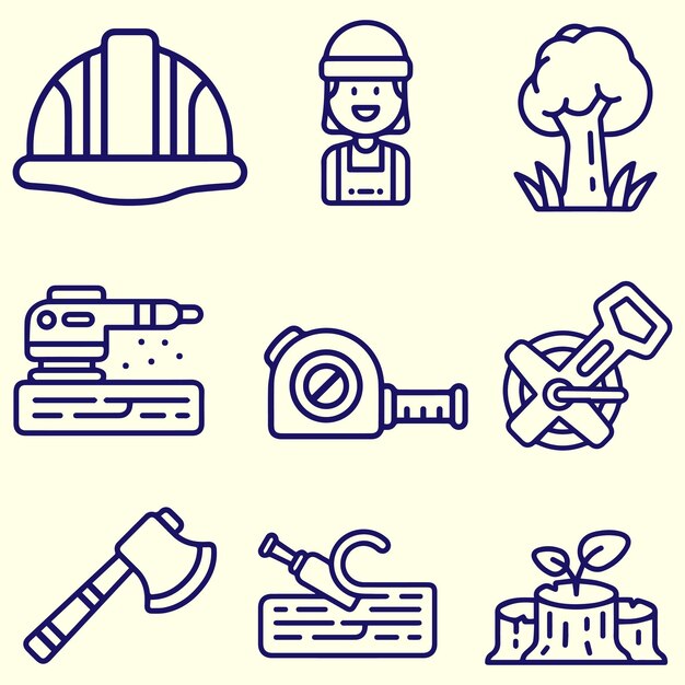 Vector de maquinaria de equipo de trabajo para leñadores