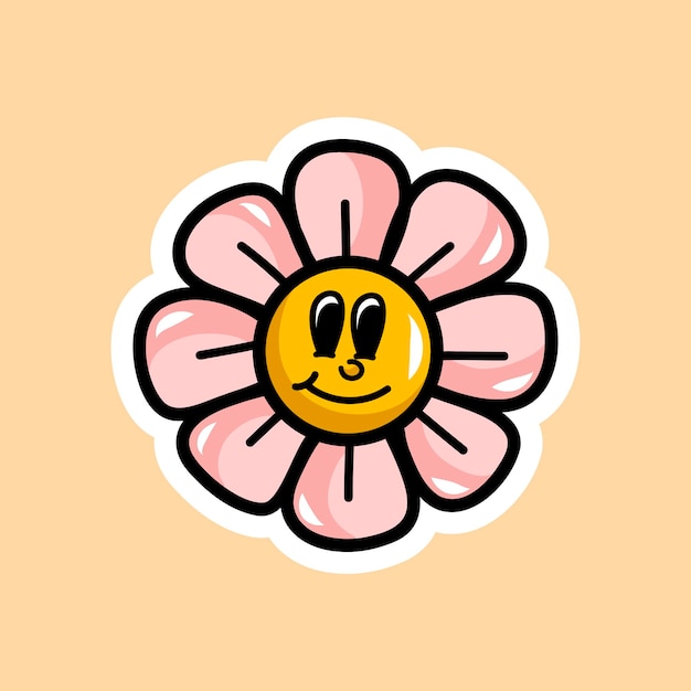 Vector maravillosa ilustración retro para Halloween con una divertida flor de dibujos animados con una cara Flores locas en estilo retro Feliz Halloween Ilustración vectorial de moda para pegatinas postales carteles
