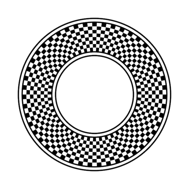 Vector de marco de círculo a cuadros blanco y negro. Borde circular del patrón del tablero de ajedrez.