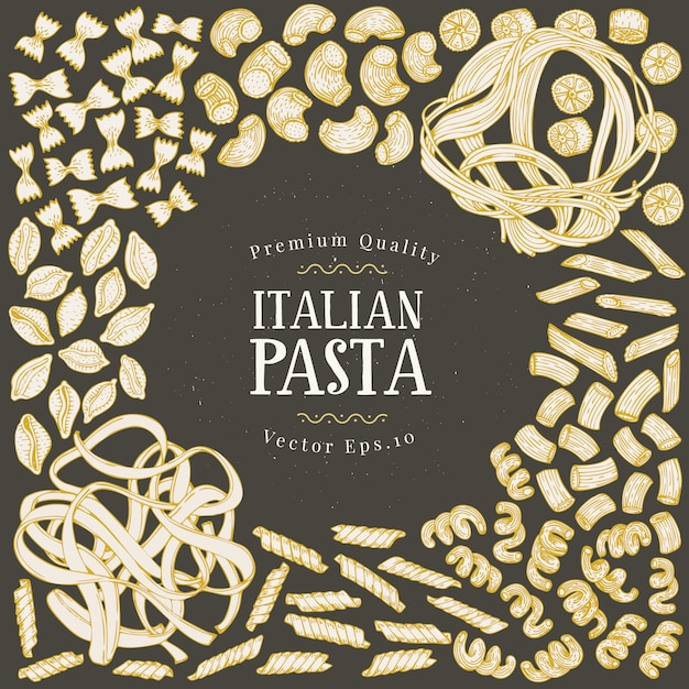 Vector marco con diferentes tipos de pasta italiana tradicional.