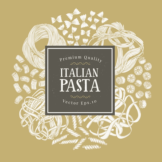 Vector marco con diferentes tipos de pasta italiana tradicional.