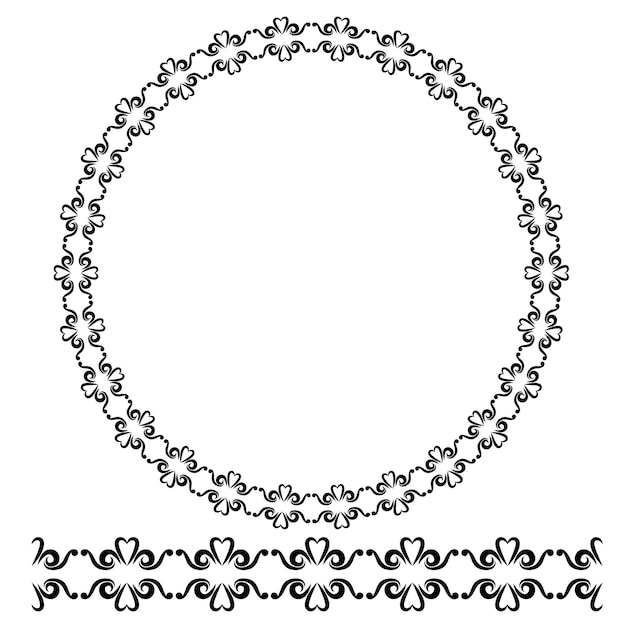 Vector marco floral círculo negro redondeado esquina, aislado en blanco