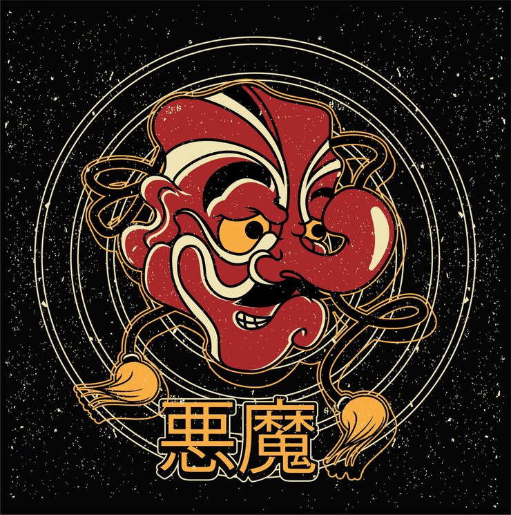 Vector vector de máscara de demonio japonés aislado en vector de stock