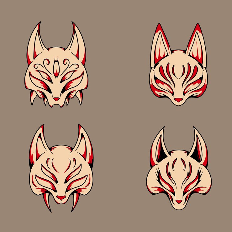 Vector vector de máscara de kitsune japonés que es adecuado para el embalaje de pegatinas y otras necesidades