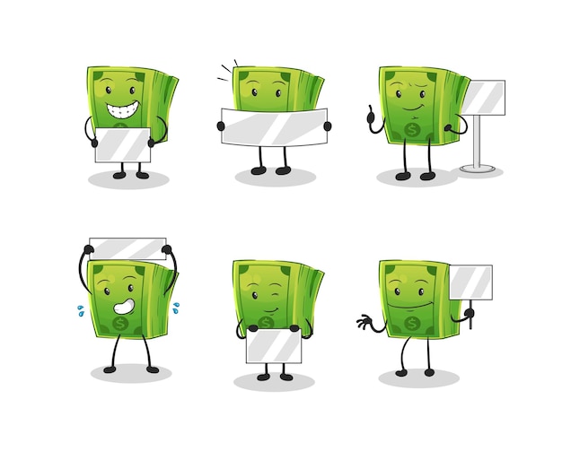Vector de mascota de carácter de grupo de tablero de tenencia de dinero
