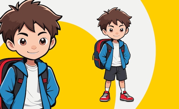 Vector de mascota de chico premium de regreso a la escuela diseño de niño con bolsa diseño de estudiante con mochila