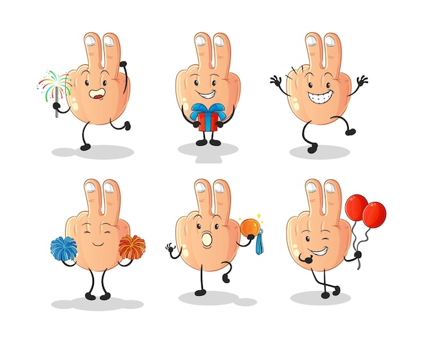 Vector de mascota de dibujos animados de carácter de celebración de dedo de paz