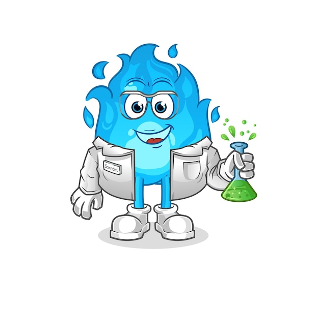 Vector de mascota de dibujos animados de carácter científico de fuego azul