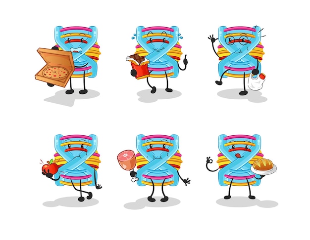 Vector de mascota de dibujos animados de carácter conjunto de alimentos de ADN