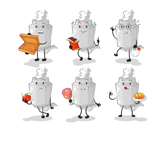 Vector de mascota de dibujos animados de carácter conjunto de alimentos de escape