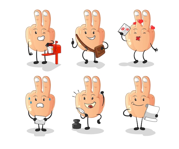 Vector de mascota de dibujos animados de carácter de conjunto de cartero de dedo de paz