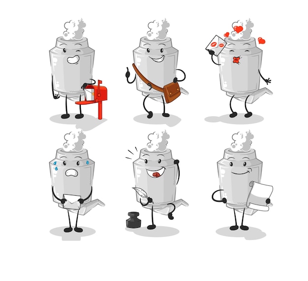 Vector de mascota de dibujos animados de carácter conjunto de cartero de escape